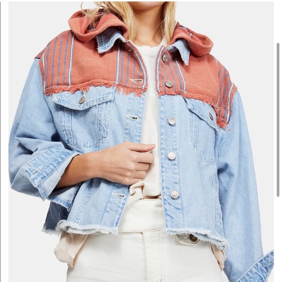 Free People Baja Hooded Denim Jacket M - Picture 2 of 16